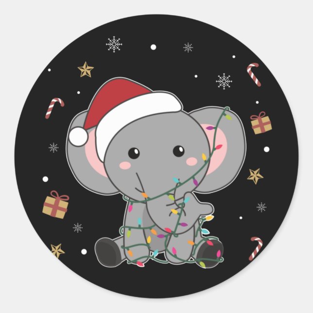 Elephant Christmas Snow Winter Animals Elephants C Runder Aufkleber (Vorderseite)