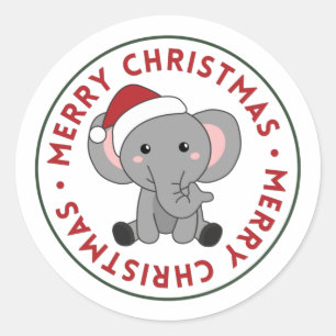 Elephant Christmas Snow Winter Animals Elephants C Runder Aufkleber
