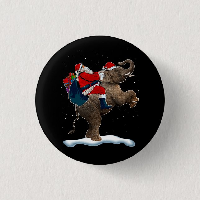 Elephant Christmas Tree Light Hat Xmas Santa Ridin Button (Vorderseite)