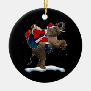 Elephant Christmas Tree Light Hat Xmas Santa Ridin Keramik Ornament