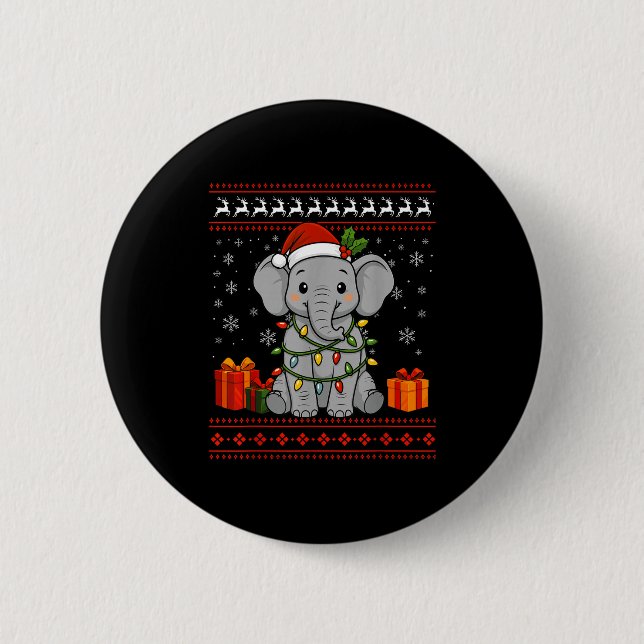 Elephant Christmas Ugly Sweater Elephant Graphic  Button (Vorderseite)