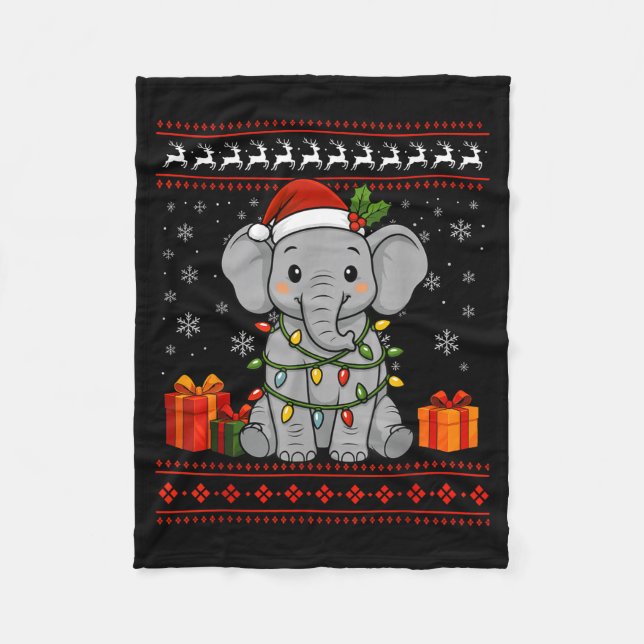 Elephant Christmas Ugly Sweater Elephant Graphic  Fleecedecke (Vorderseite)