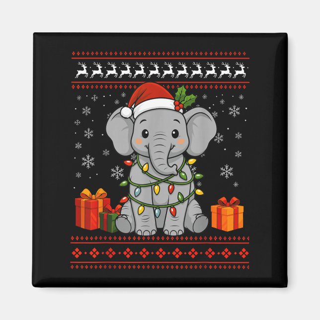 Elephant Christmas Ugly Sweater Elephant Graphic  Magnet (Vorne)