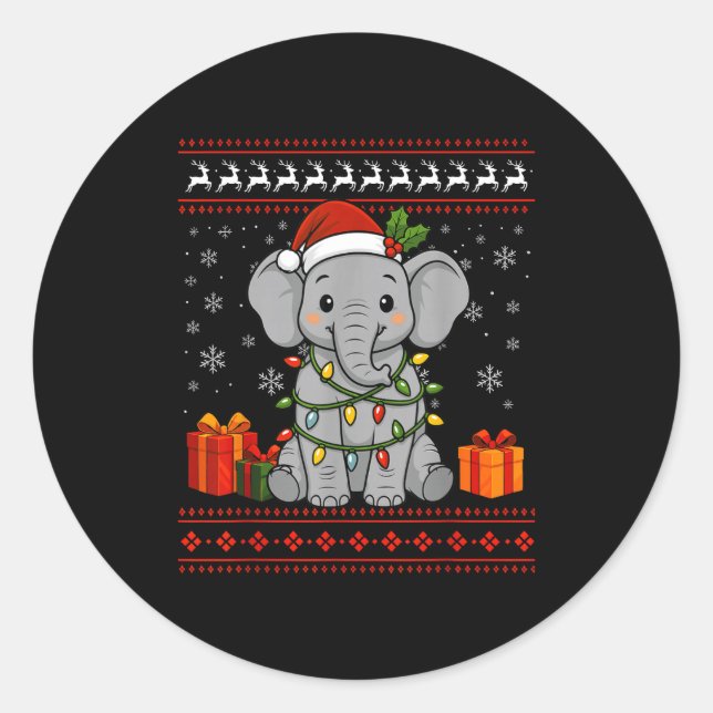 Elephant Christmas Ugly Sweater Elephant Graphic  Runder Aufkleber (Vorderseite)