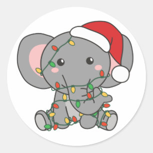 Elephant Christmas Winter Animals Elephants Klasse Runder Aufkleber