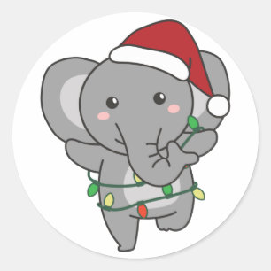 Elephant Christmas Winter Animals Elephants Klasse Runder Aufkleber