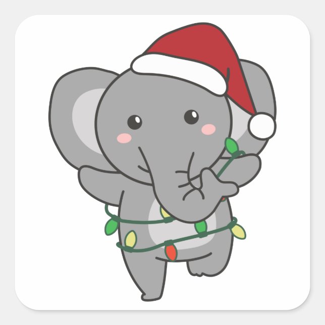 Elephant Christmas Winter Animals Elephants Square Quadratischer Aufkleber (Vorderseite)