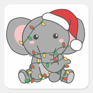 Elephant Christmas Winter Animals Elephants Square Quadratischer Aufkleber