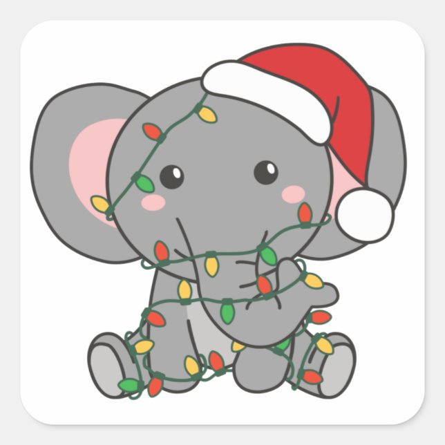 Elephant Christmas Winter Animals Elephants Square Quadratischer Aufkleber (Vorderseite)
