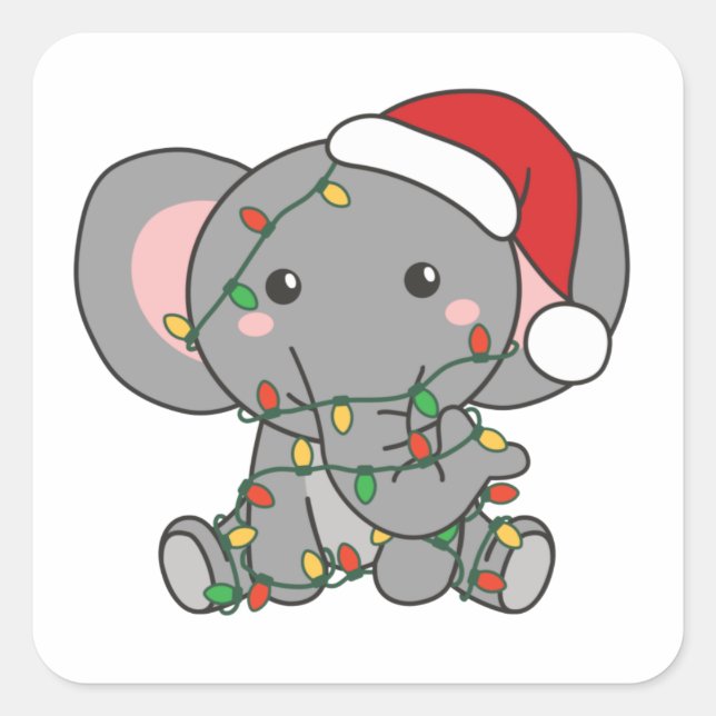Elephant Christmas Winter Animals Elephants Square Quadratischer Aufkleber (Vorderseite)