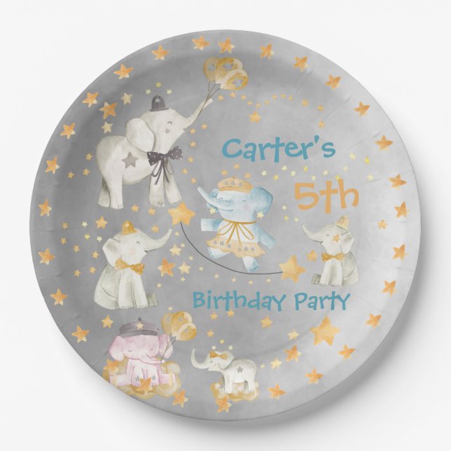 Elephant Circus Birthday Party Paper Plate Pappteller (Vorderseite)