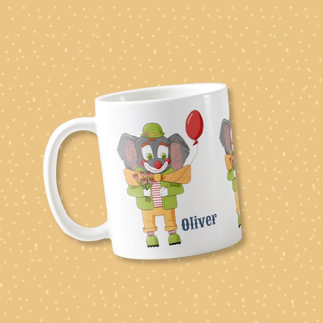 Elephant Clown Kid Personalized Mug Kaffeetasse (Cute elephant clown kid personalized drinkware .)