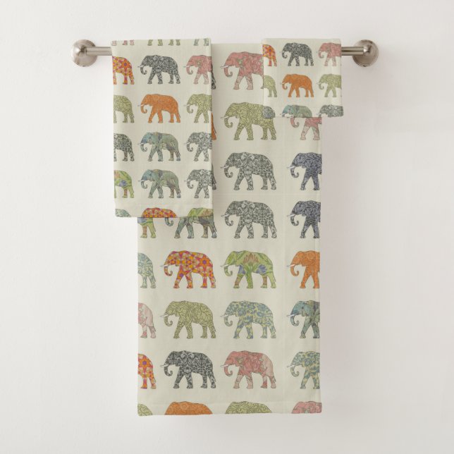 Elephant Colorful Animal Pattern heute Badhandtuch Set (Insitu)