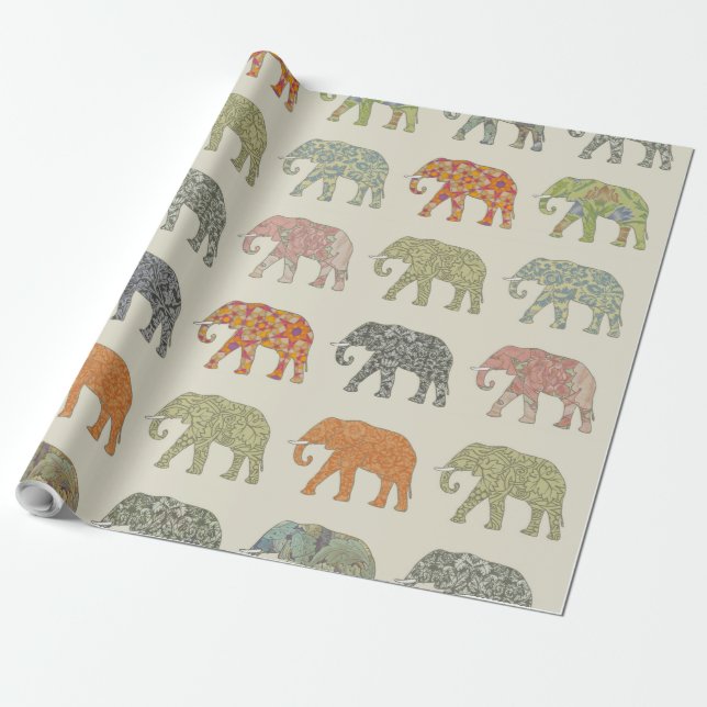 Elephant Colorful Animal Pattern heute Geschenkpapier (Ungerollt)