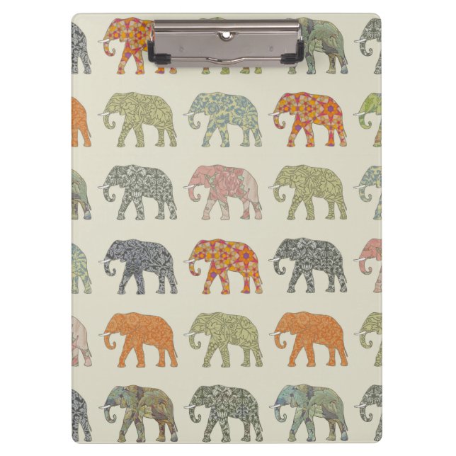 Elephant Colorful Animal Pattern heute Klemmbrett (Vorderseite)