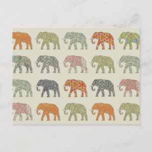 Elephant Colorful Animal Pattern heute Postkarte