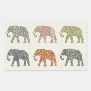 Elephant Colorful Animal Pattern heute Rechteckiger Aufkleber
