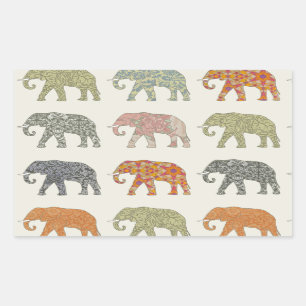 Elephant Colorful Animal Pattern heute Rechteckiger Aufkleber