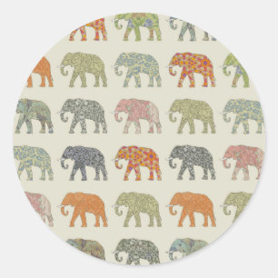 Elephant Colorful Animal Pattern heute Runder Aufkleber
