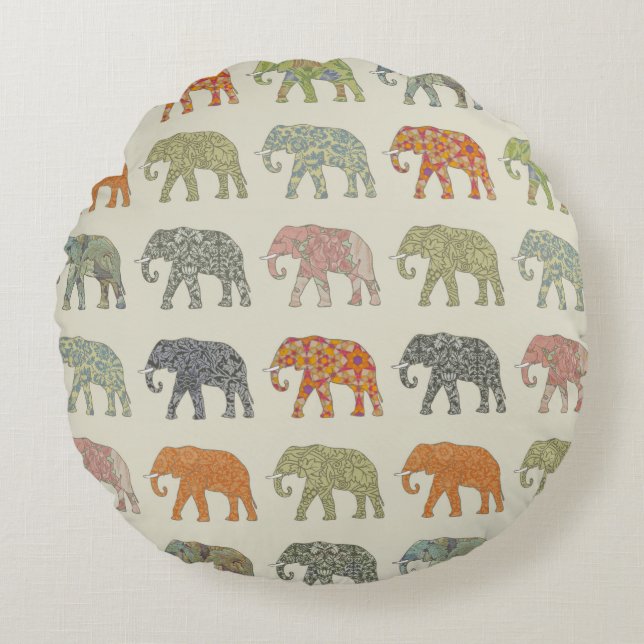 Elephant Colorful Animal Pattern heute Rundes Kissen (Vorderseite)