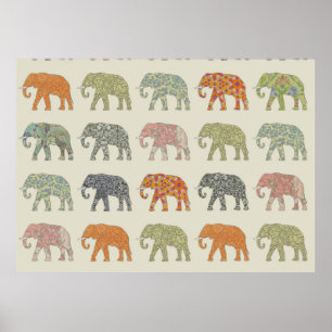 Elephant Colorful Animal Pattern Poster