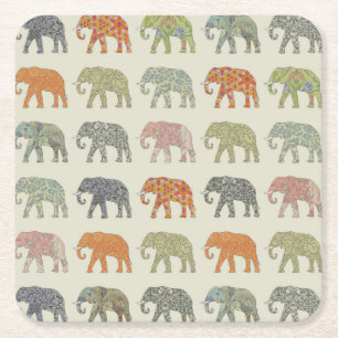 Elephant Colorful Animal Pattern Rechteckiger Pappuntersetzer