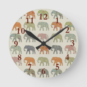 Elephant Colorful Animal Pattern Runde Wanduhr