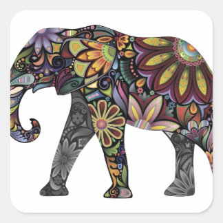Elephant Colorful Quadratischer Aufkleber
