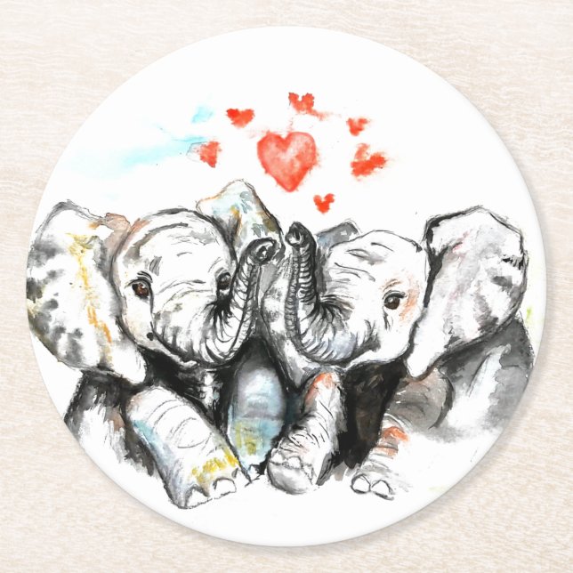 Elephant Couple Paper Untersetzer - Liebe - Aquare (Vorderseite)