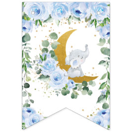 Elephant Crescent Moon Blue Floral Baby Dusche Wimpelkette