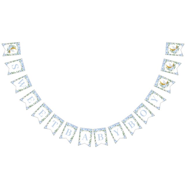 Elephant Crescent Moon Blue Floral Boy Baby Dusche Wimpelkette (Alle)