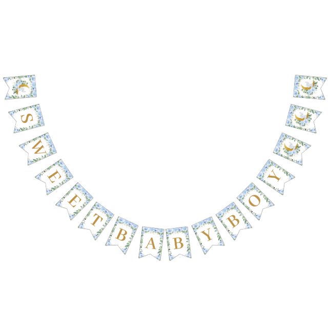 Elephant Crescent Moon Blue Floral Boy Baby Dusche Wimpelkette (Alle)