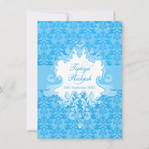 Elephant Damask Aqua Blue Hochzeit Einladung