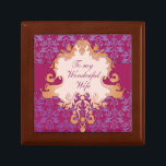 Elephant Damask "custom" Geschenkboxen rot/gold<br><div class="desc">Hübsche schicke Damast Stil Keepake Geschenkboxen. Entworfen mit einer kleinen Drehung, von subtilen Elefanten, die mit Glück, Glück, Schutz und ist ein Segen für alle neuen Anfänge assoziiert. Ideal, um eine besondere Geschenkidee für Ihre Ehefrau zu präsentieren. Geschenkboxen lautet: "Zu meiner wunderbaren Ehefrau", oder kann mit eigenen Worten angepasst werden....</div>