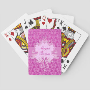 Elephant damask mauve wedding named playing cards spielkarten