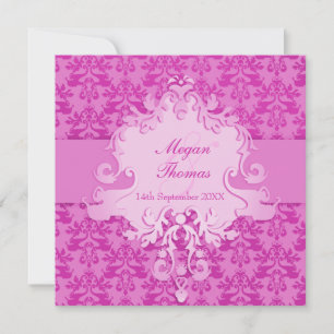 Elephant damask mauve wedding square invitation einladung