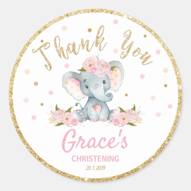 Elephant danke Ihnen Aufkleber Etiketten Tauffavor (Vorderseite)