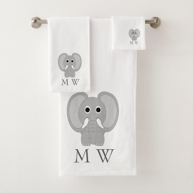 Elephant Design Monogrammed Badhandtuch Set (Insitu)
