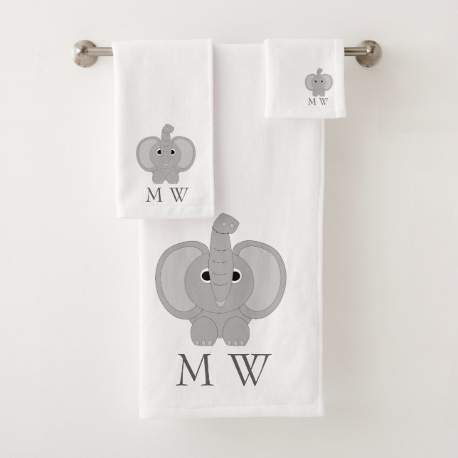 Elephant Design Monogrammed Badhandtuch Set (Insitu)