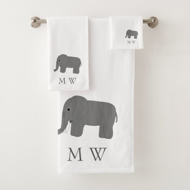 Elephant Design Monogrammed Badhandtuch Set (Insitu)