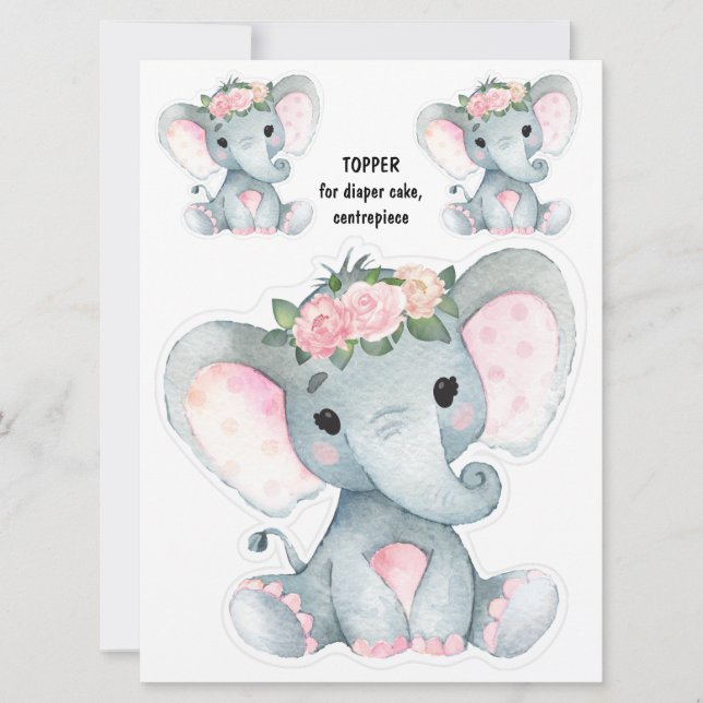 Elephant Diaper Cake Topper, Dekoration im Mittelp Einladung (Vorderseite)