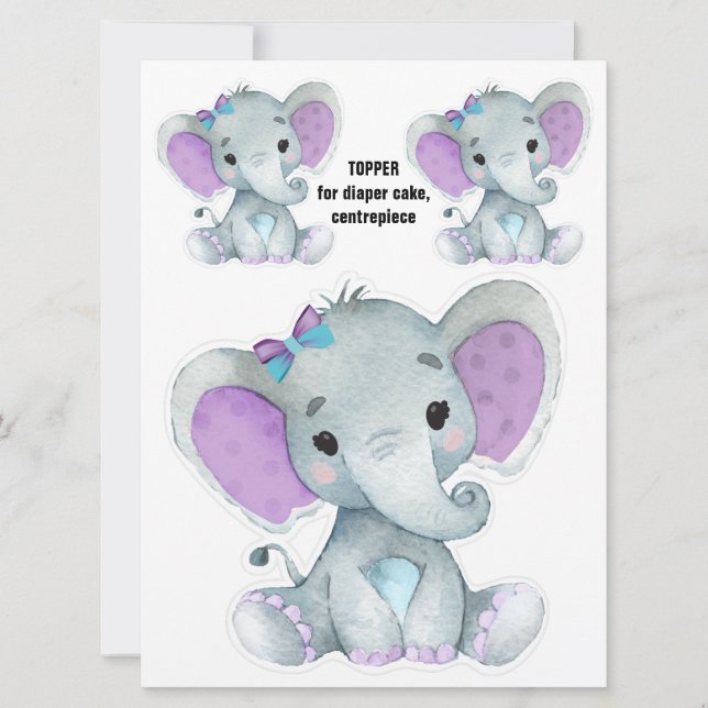 Elephant Diaper Cake Topper, Dekoration im Mittelp Einladung (Vorderseite)