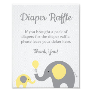Elephant Diaper Raffle Display-Zeichen in Gelbgrau Fotodruck
