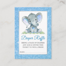 Elephant Diaper Raffle Dusche Blauer Glitzer Begleitkarte