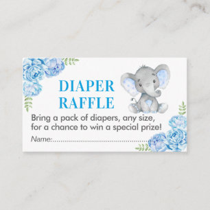 Elephant Diaper Raffle Ticket Blue Baby Shower Boy Begleitkarte