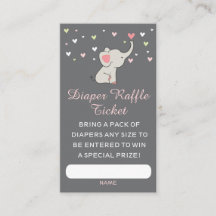 Elephant Diaper Raffle Ticket ・ Girl Baby Dusche