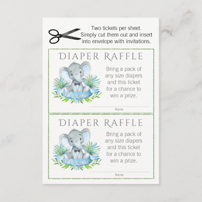 Elephant Diaper Raffle Tickets Begleitkarte (Vorderseite)