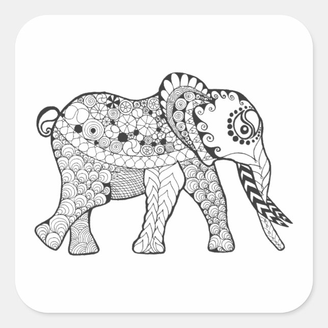 Elephant Doodle Quadratischer Aufkleber (Vorderseite)
