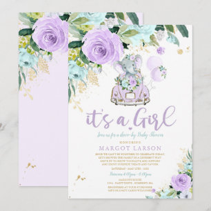 Elephant Drive by Baby Shower Einladung Lila