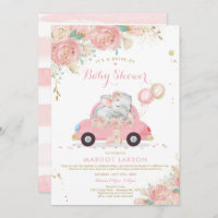 Elephant Drive by Baby Shower Einladung Pink